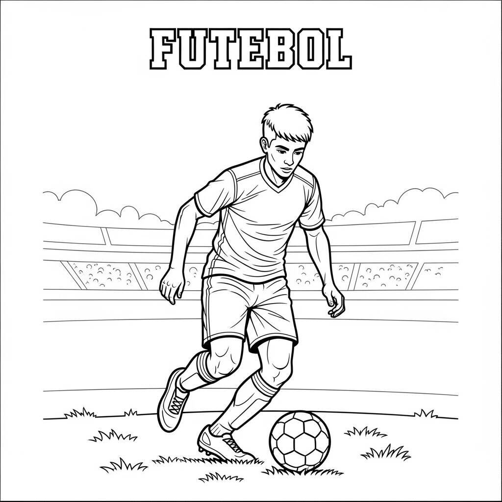 Desenho de Jogador de Futebol Driblando para Colorir