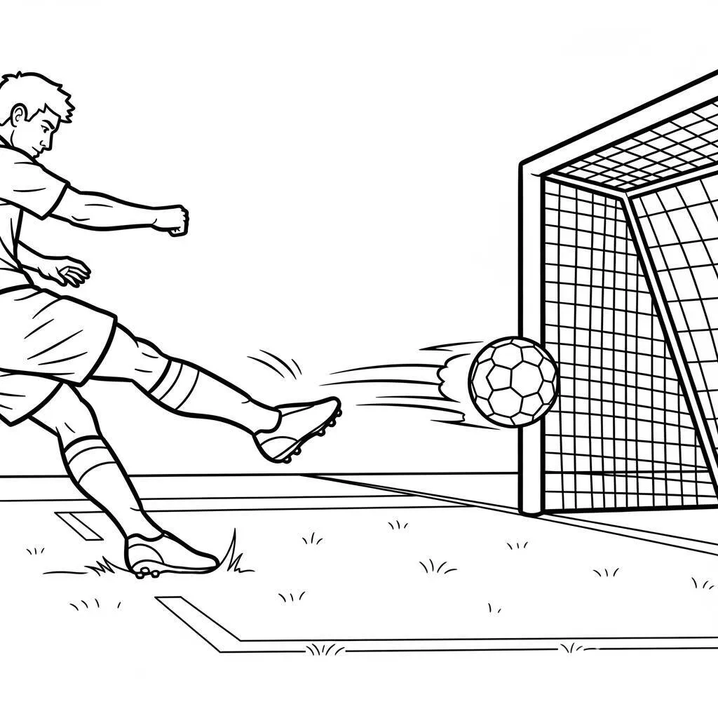 Desenho de Jogador de Futebol Fazendo Gol para Colorir