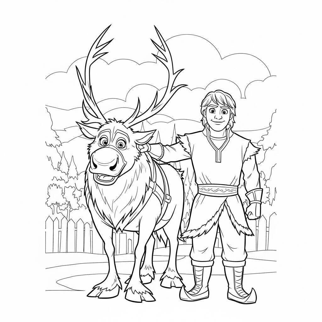 Desenho de Kristoff e Sven para Colorir
