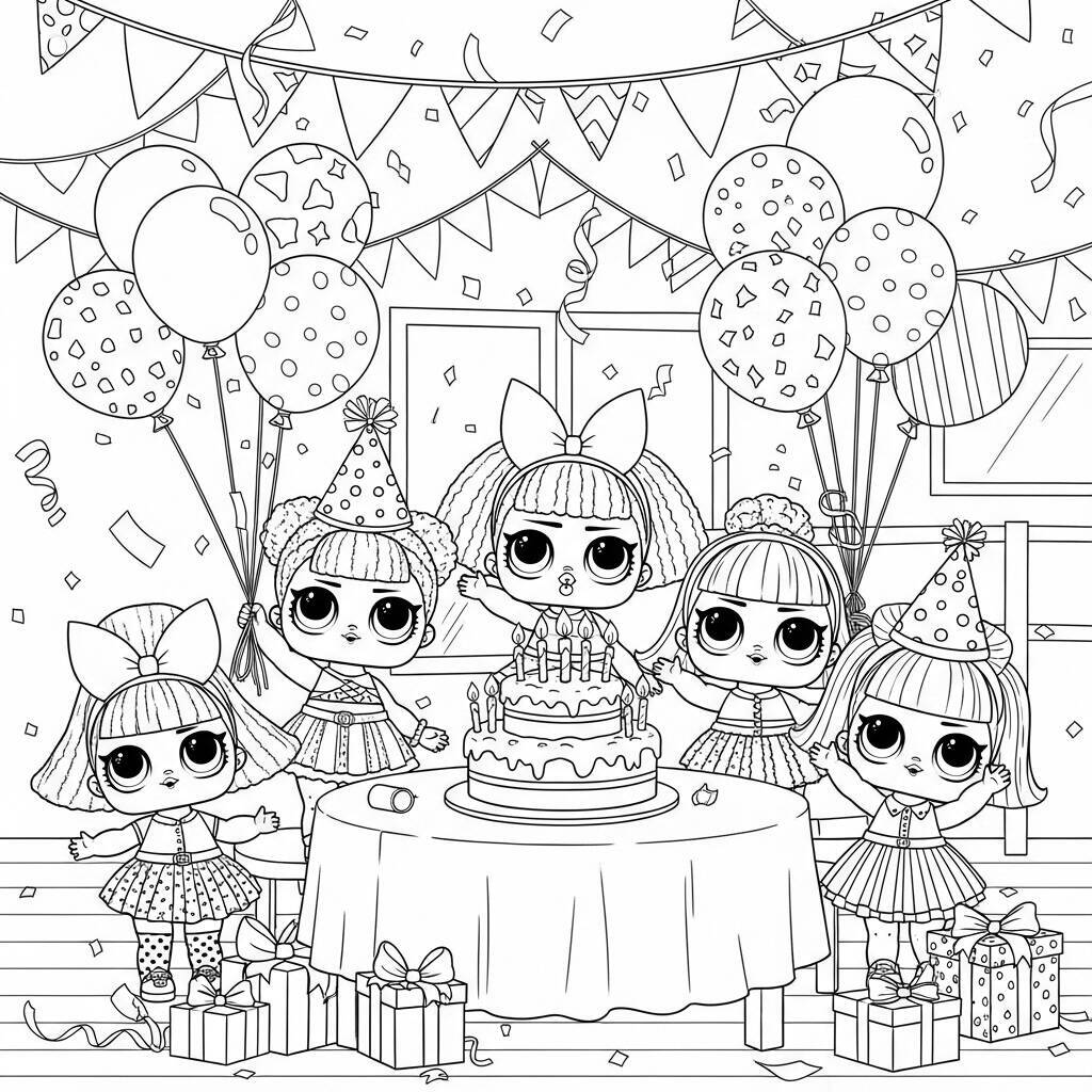 Desenho de LOL Surprise Festa de Aniversário para Colorir