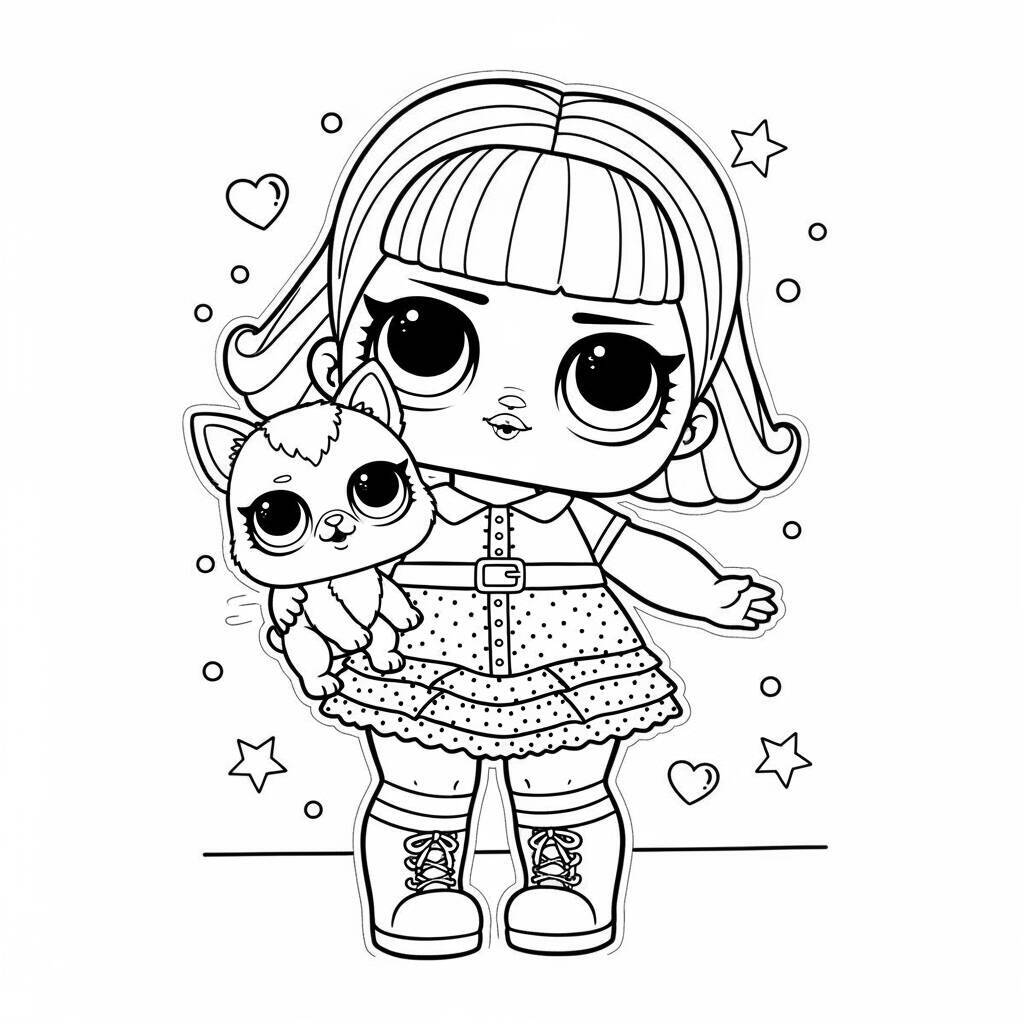 Desenho de LOL Surprise com Animais de Estimação para Colorir