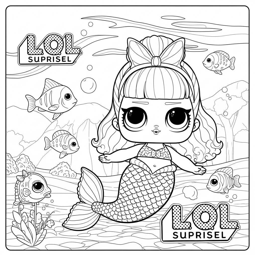 Desenho de LOL Surprise com Tema de Aventura Subaquática para Colorir