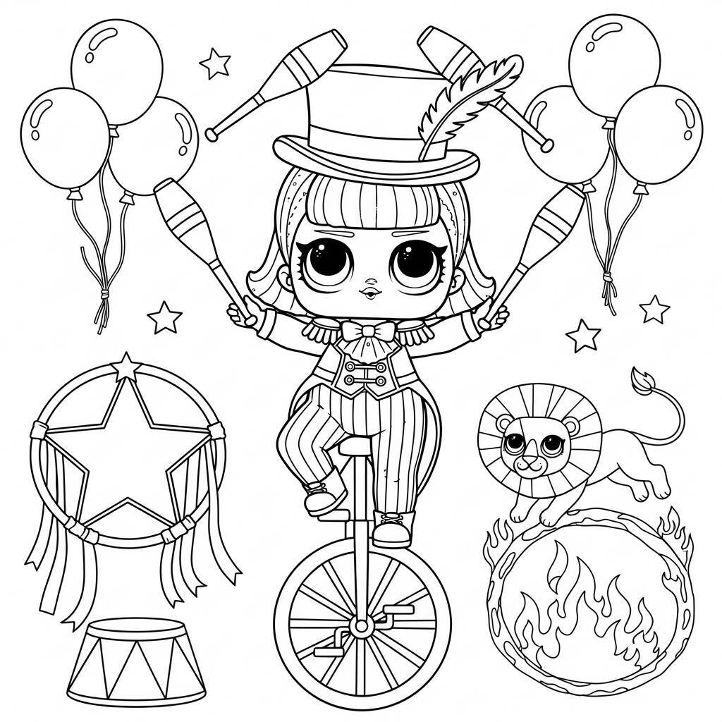 Desenho de LOL Surprise com Tema de Circo para Colorir