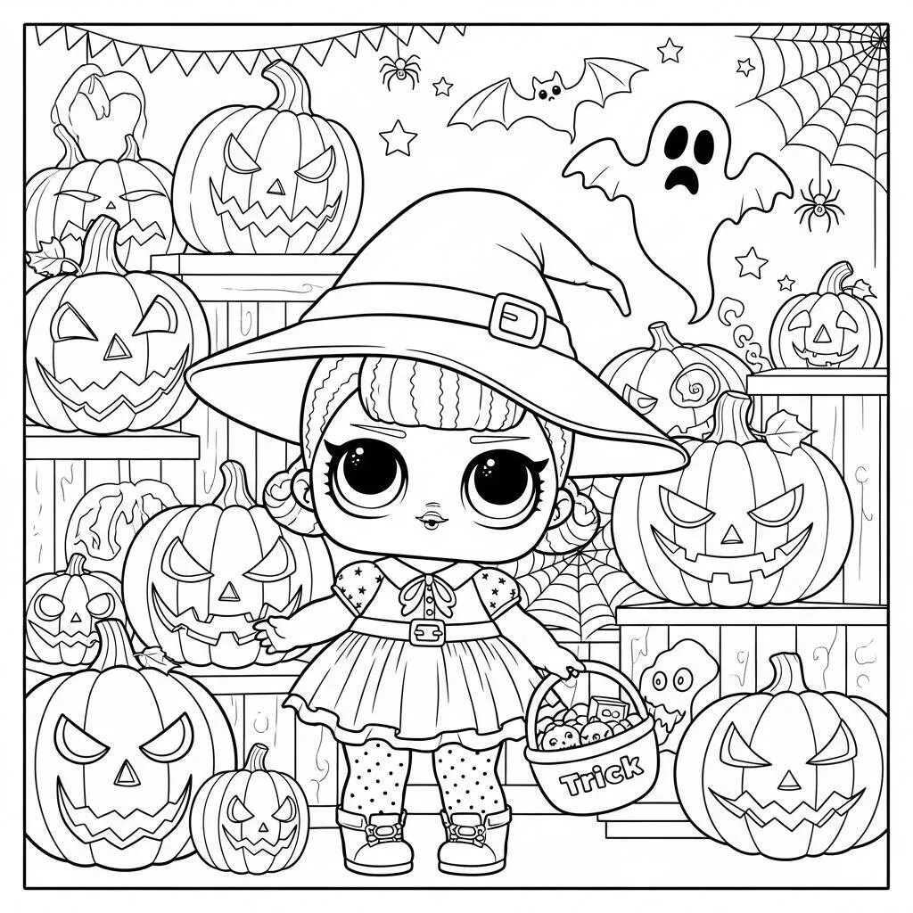 Desenho-de-LOL-Surprise-com-Tema-de-Dia-das-Bruxas-para-Colorir Desenho de LOL Surprise com Tema de Dia das Bruxas para Colorir