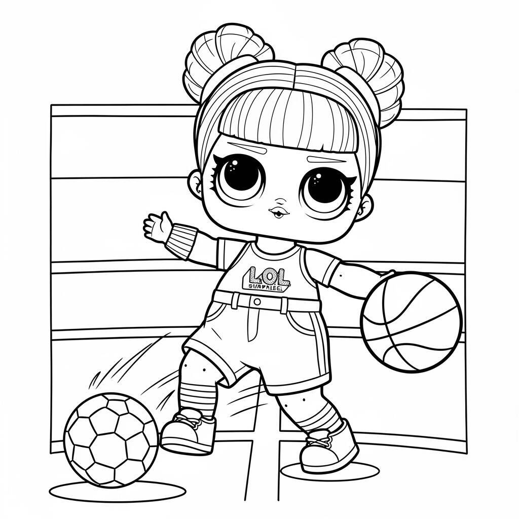 Desenho de LOL Surprise com Tema de Esportes para Colorir