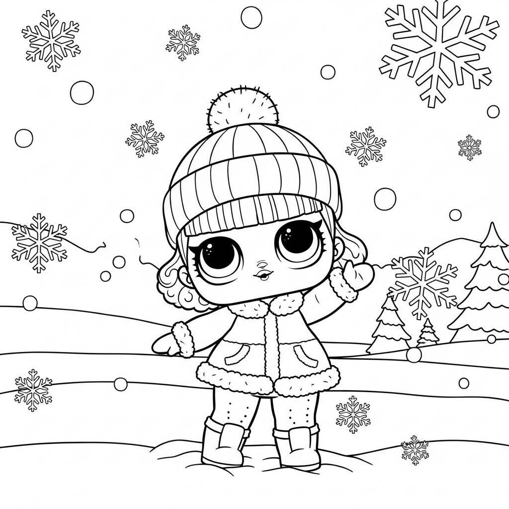 Desenho de LOL Surprise com Tema de Inverno para Colorir
