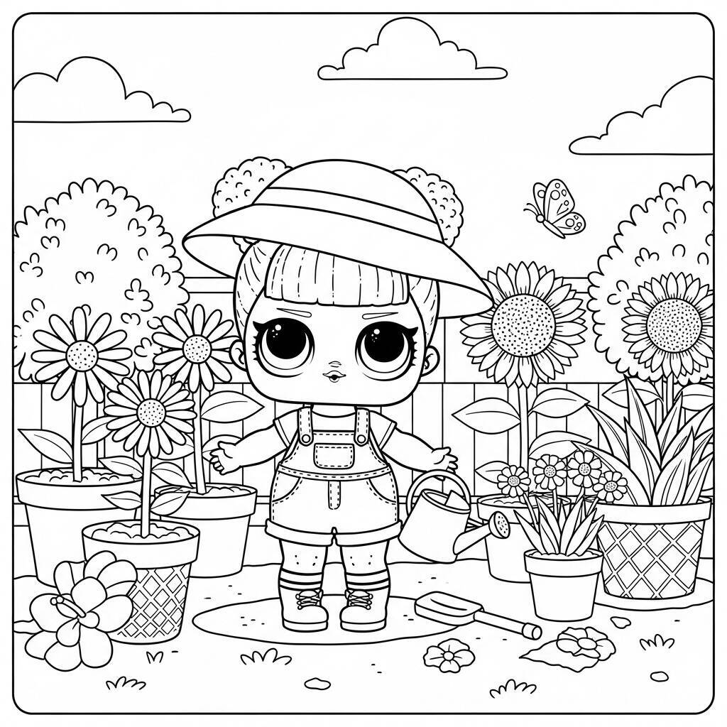 Desenho de LOL Surprise com Tema de Jardim para Colorir