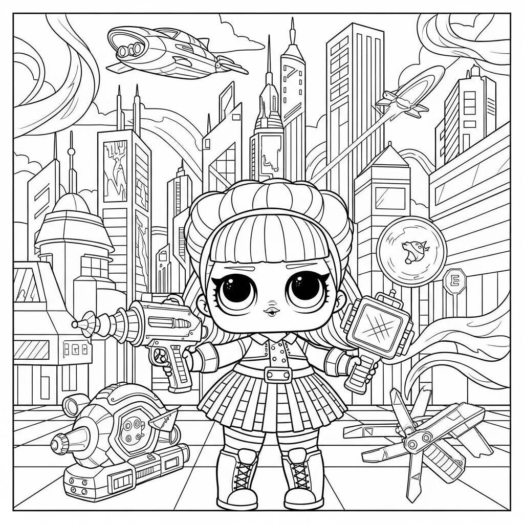 Desenho de LOL Surprise com Tema de Tecnologia para Colorir