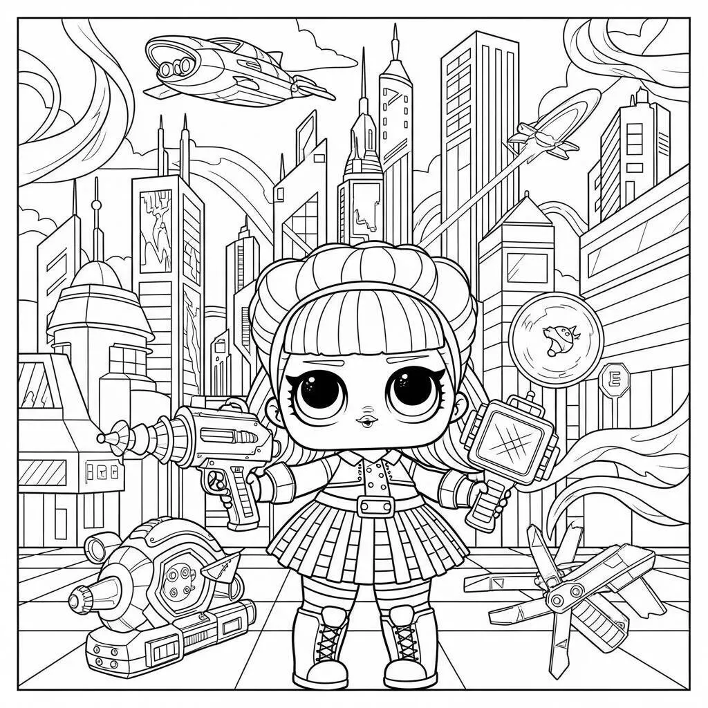 Desenho de LOL Surprise com Tema de Tecnologia para Colorir