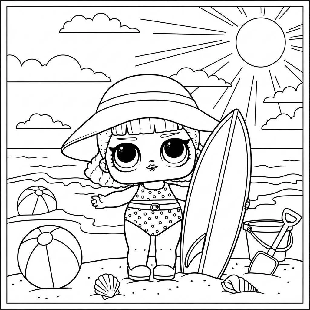 Desenho de LOL Surprise em um Dia de Praia para Colorir