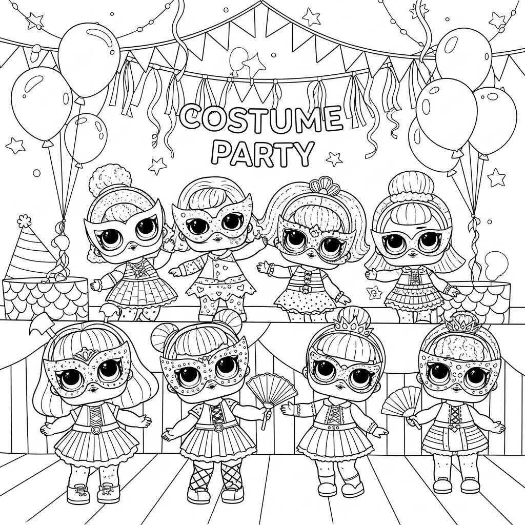 Desenho de LOL Surprise em uma Festa à Fantasia para Colorir
