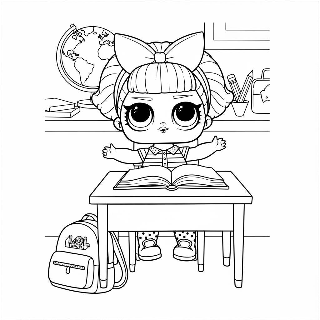 Desenho de LOL Surprise na Escola para Colorir
