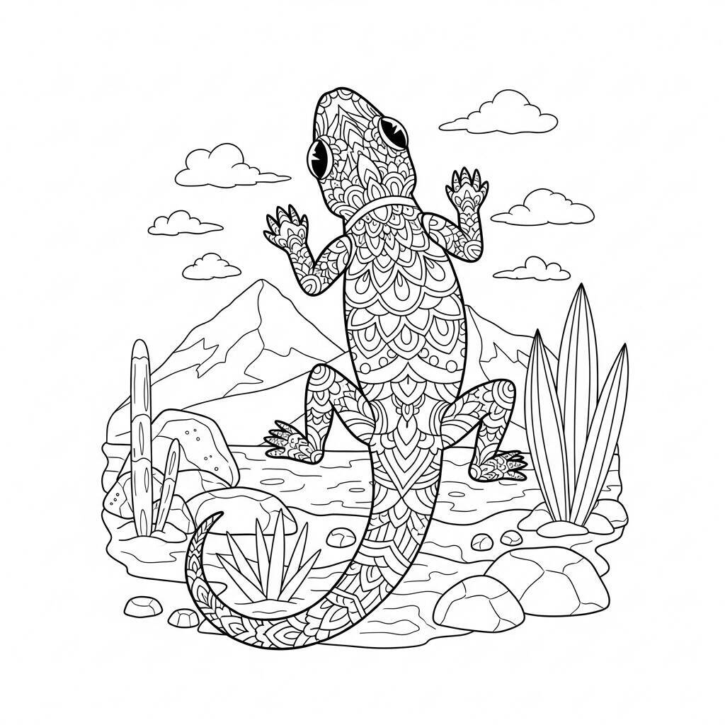 Desenho de Lagarto Mandala para Colorir