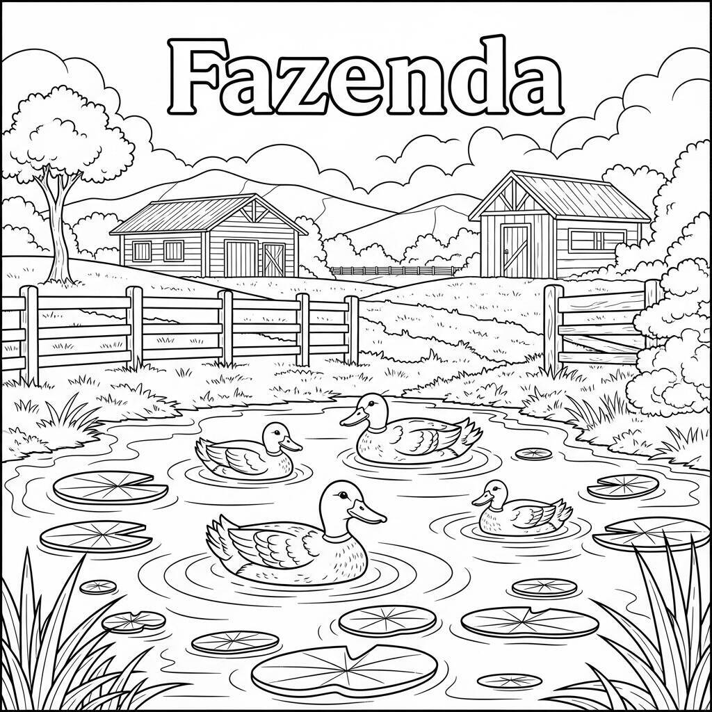 Desenho de Lagoa na Fazenda para Colorir