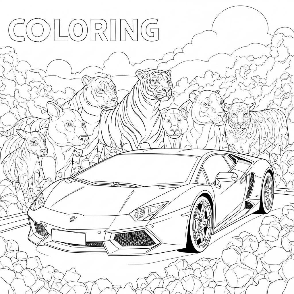 Coloriage Lamborghini avec des animaux