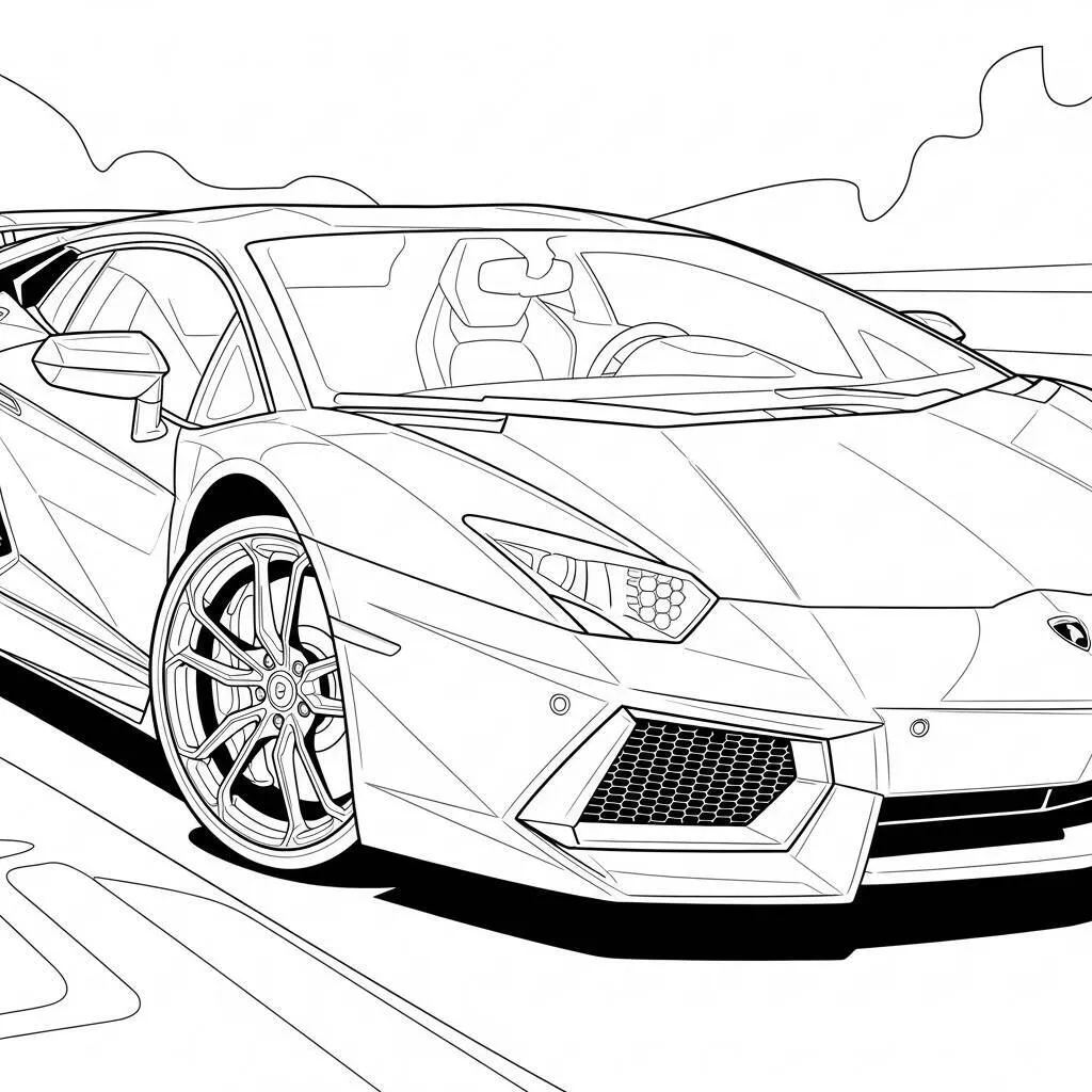 Desenho-de-Lamborghini-com-Detalhes-de-Luxo-para-Colorir Desenho de Lamborghini com Detalhes de Luxo para Colorir