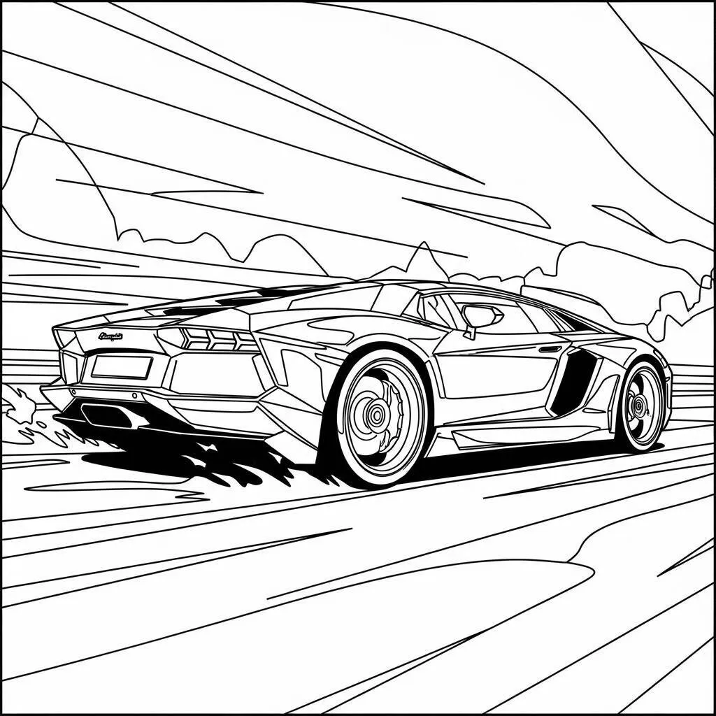 Desenho de Lamborghini com Efeitos de Movimento para Colorir