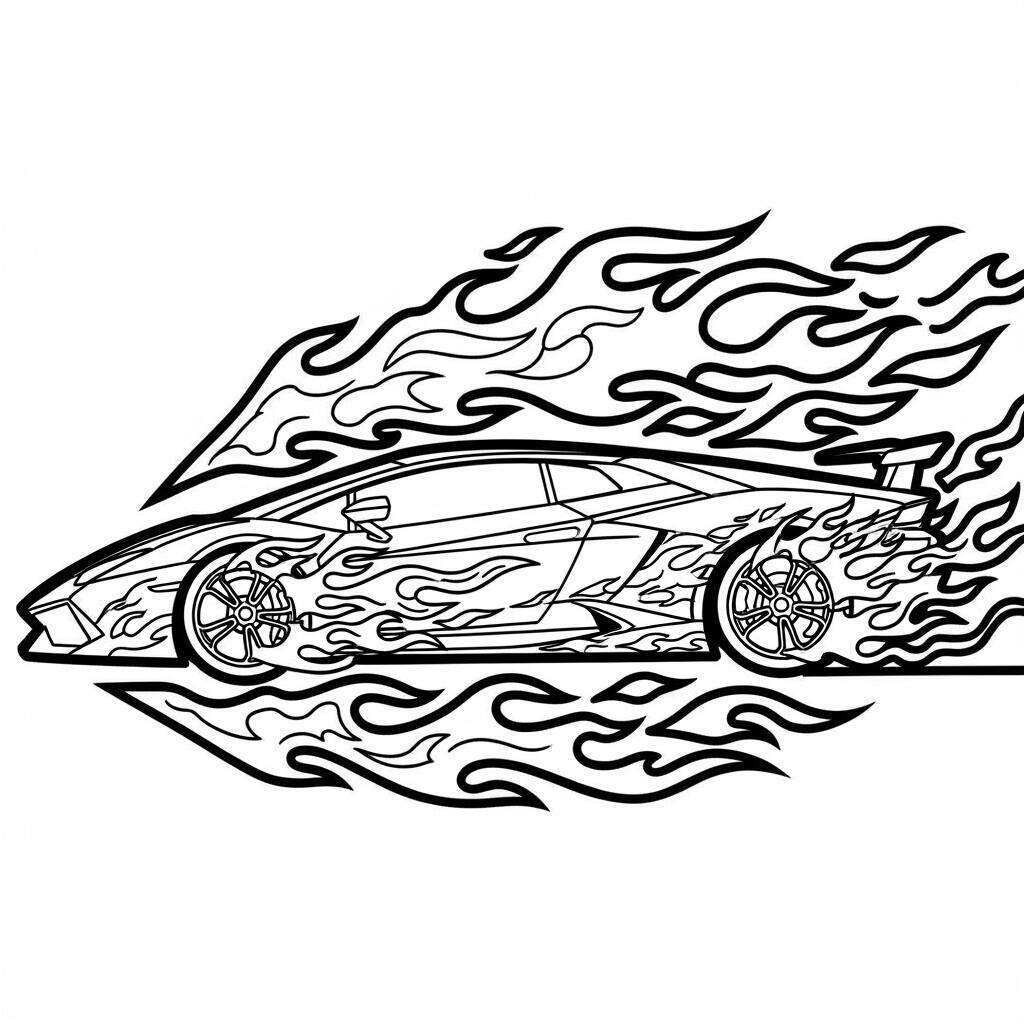 Coloriage Lamborghini avec feu et flammes