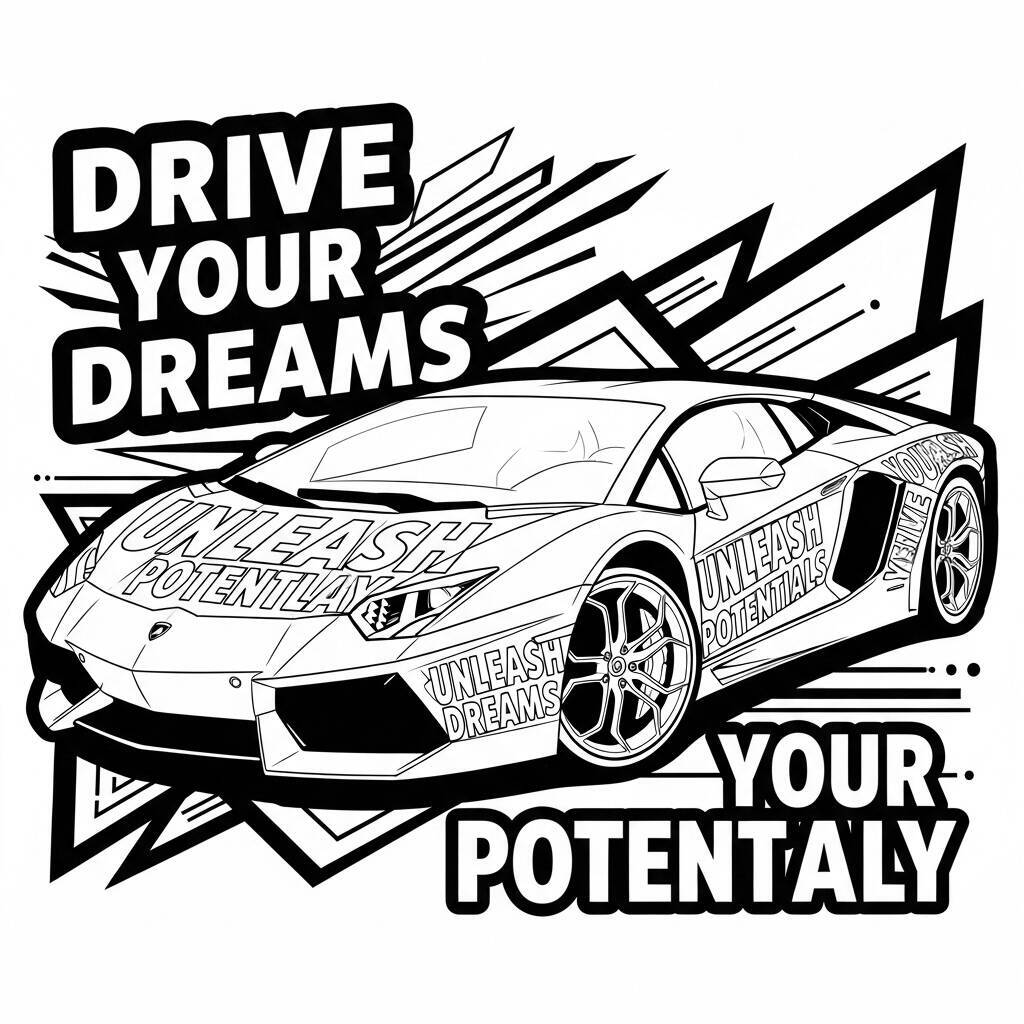 Coloriage Lamborghini avec texte de motivation