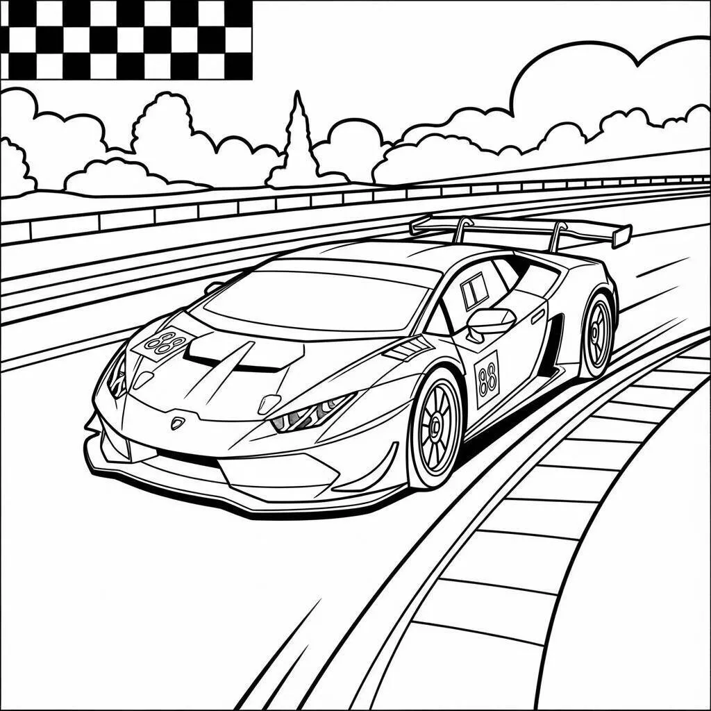 Desenho de Lamborghini em Corrida para Colorir