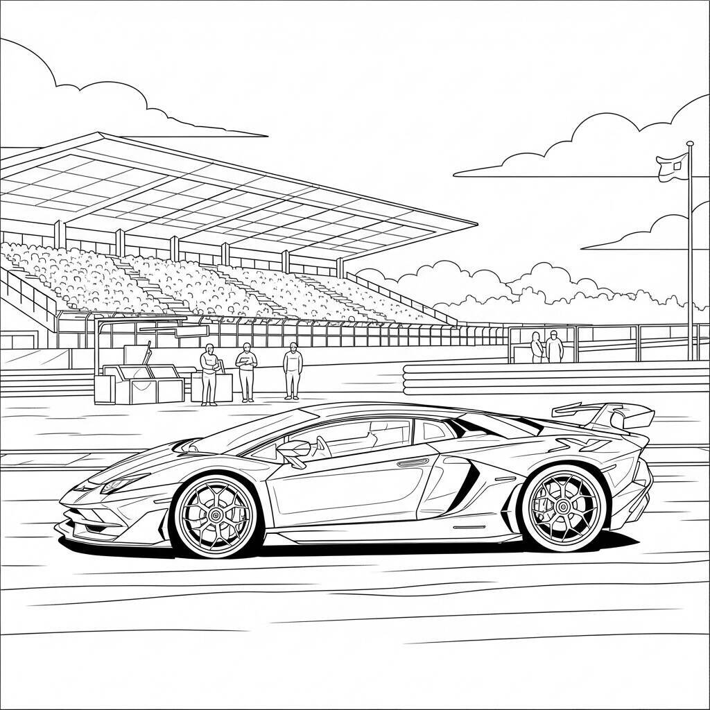 Coloriage Lamborghini sur une piste de course