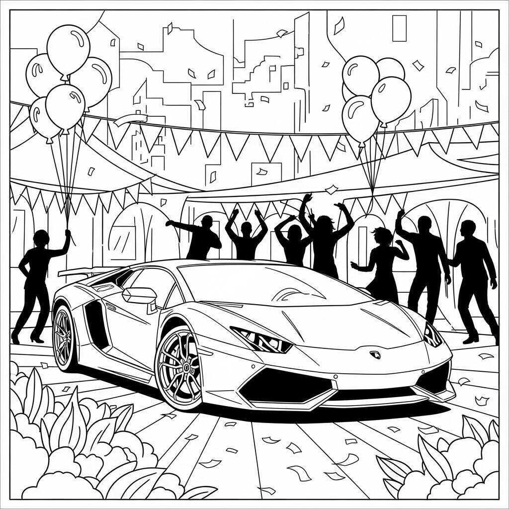 Coloriage Lamborghini à une fête