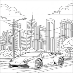 Desenho de Lamborghini em uma Paisagem Urbana para Colorir