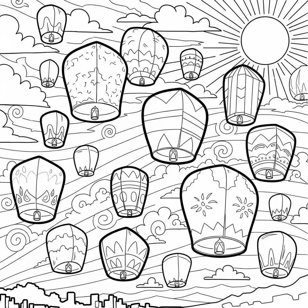 Desenho-de-Lanterna-Tailandesa-para-Colorir Linterna tailandesa Página para colorear