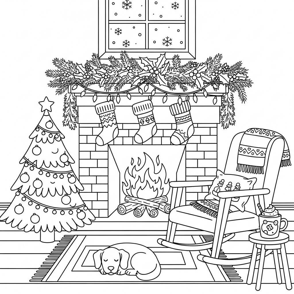 Desenho de Lareira Natalina para Colorir