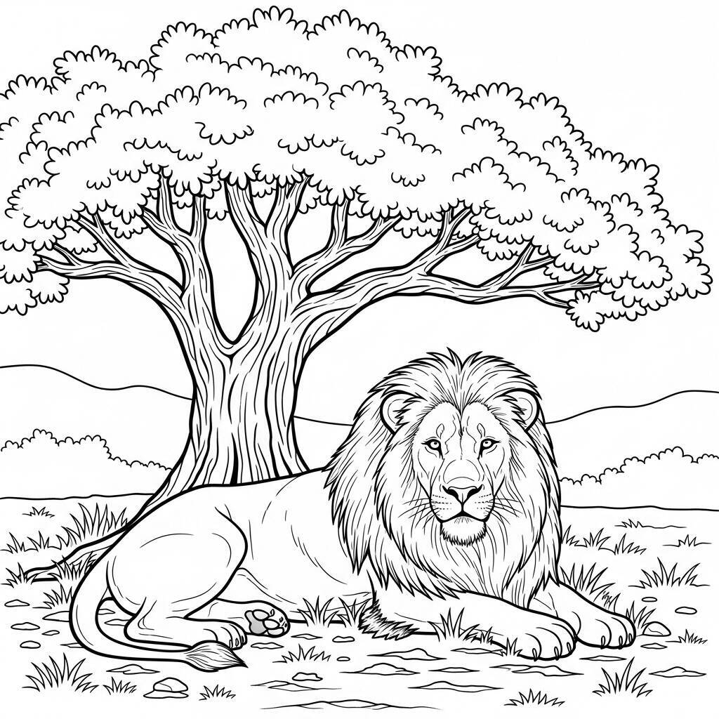 Pagina da colorare di leone adulto