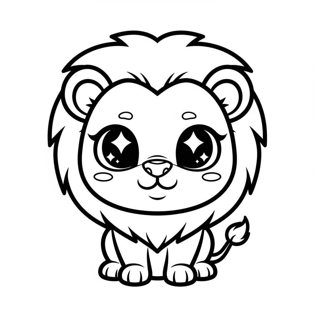 Pagina da colorare di leone Kawaii