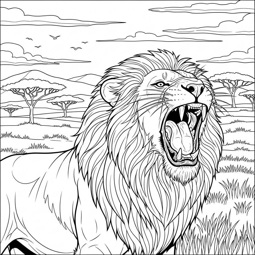 Pagina da colorare leone realistico