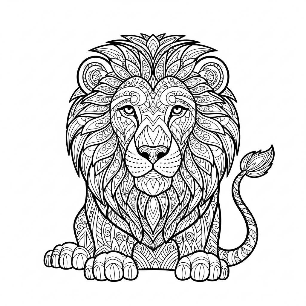 Pagina da colorare leone con stile mandala