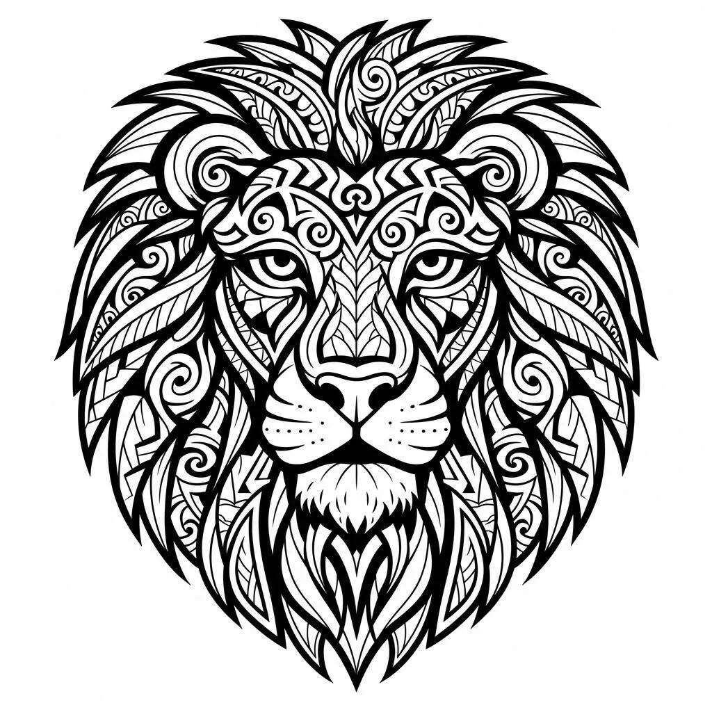 Desenho-de-Leao-com-Estilo-Tribal-para-Colorir Desenho de Leão com Estilo Tribal para Colorir
