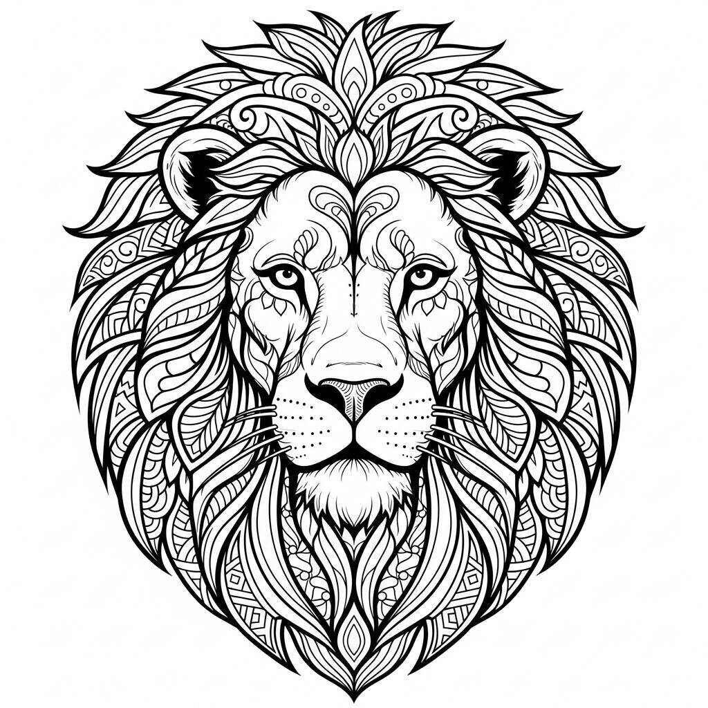Pagina da colorare leone con stile vintage