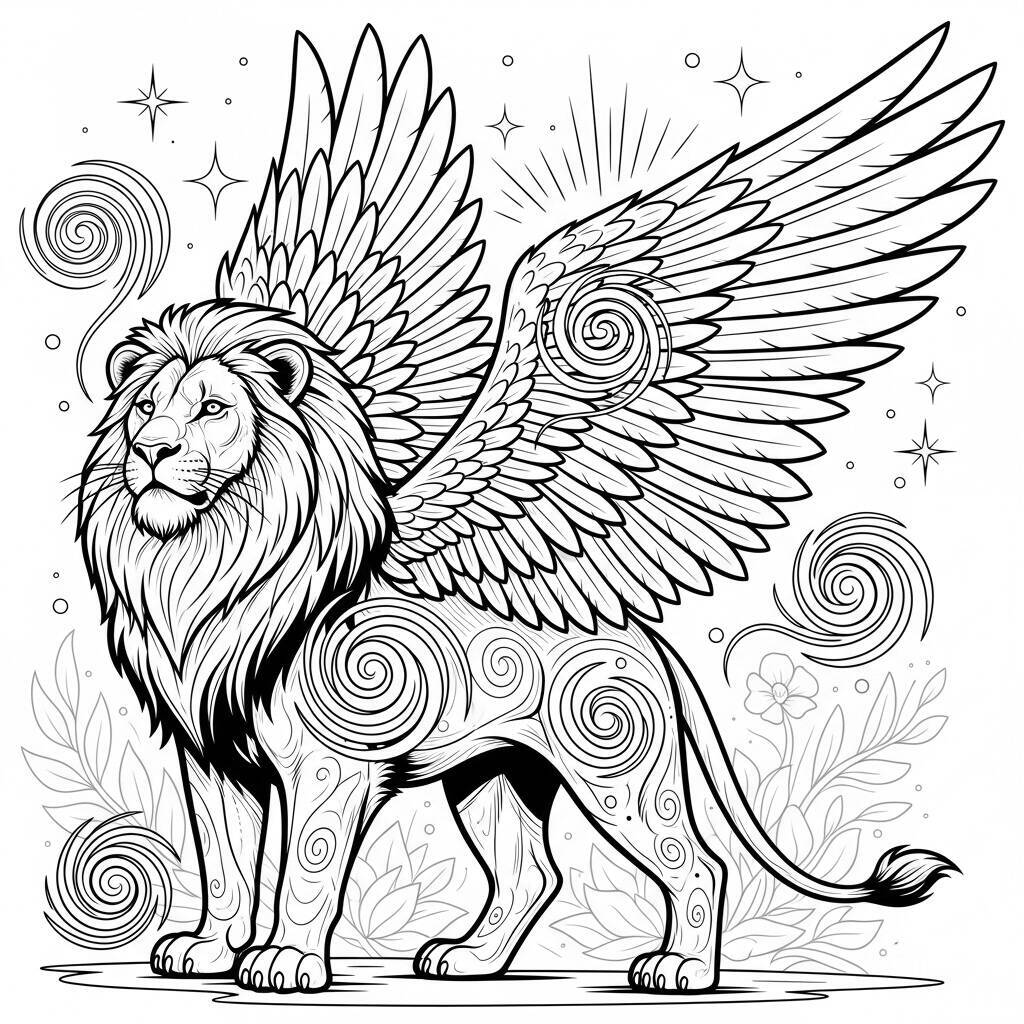 Pagina da colorare di leone fantasy