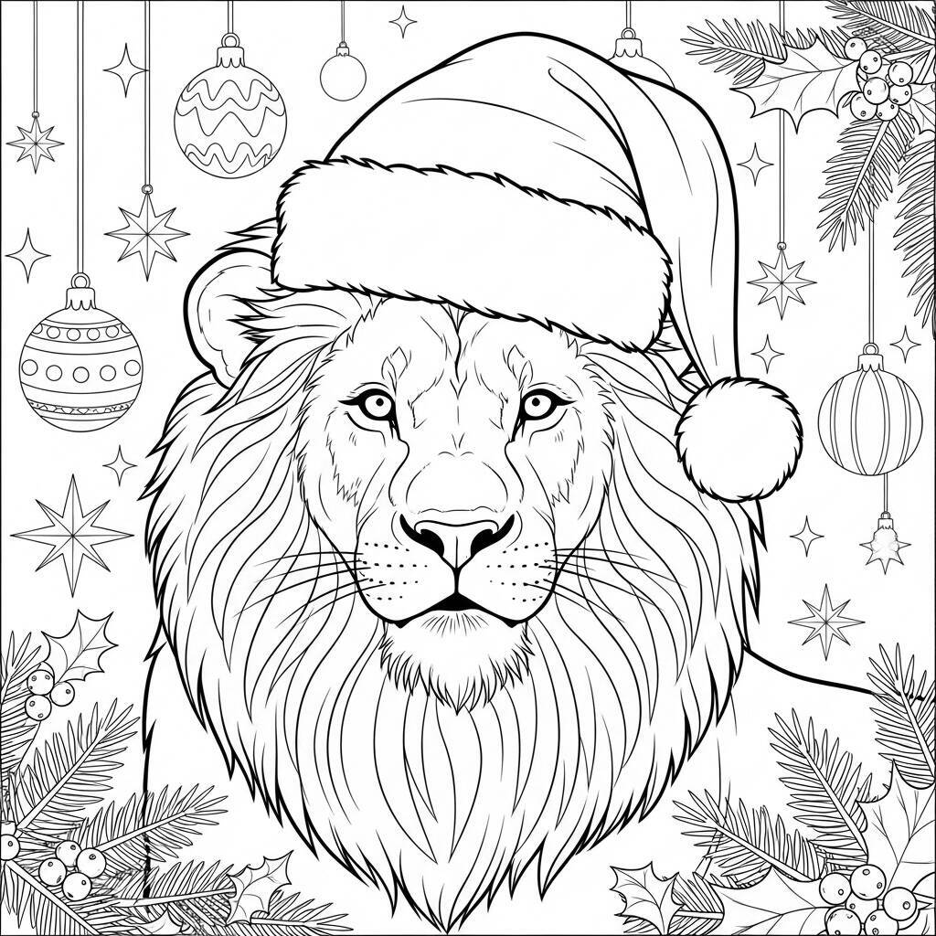 Pagina da colorare del leone di Natale