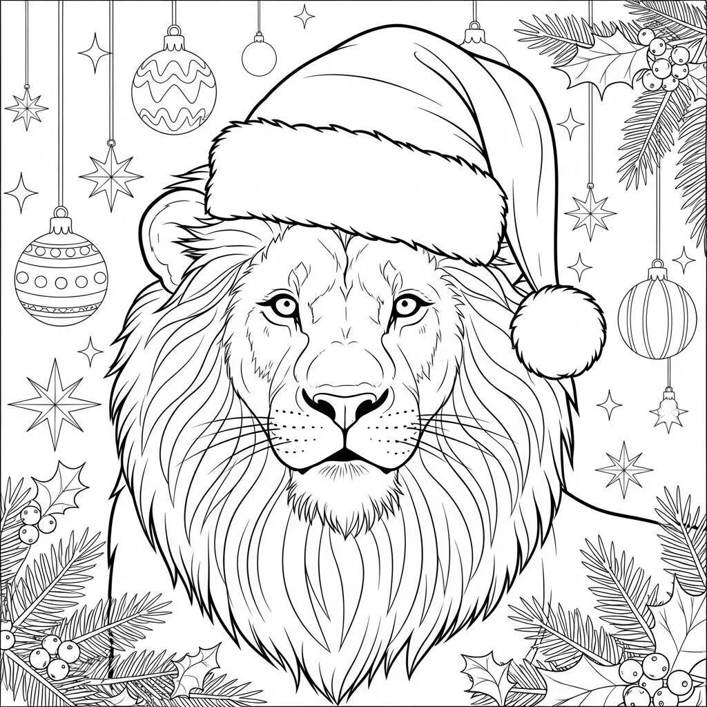 Desenho-de-Leao-de-Natal-para-Colorir Pagina da colorare del leone di Natale