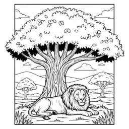Desenho de Leão e Arvores para Colorir
