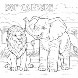 Pagina da colorare di leone ed elefante