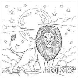 Pagina da colorare del leone e della luna