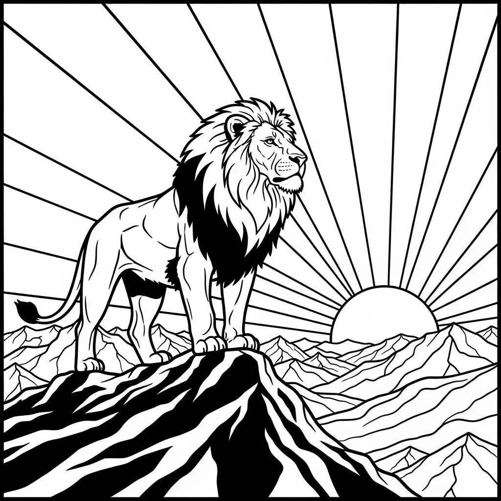 Desenho-de-Leao-na-Montanha-para-Colorir Desenho de Leão na Montanha para Colorir