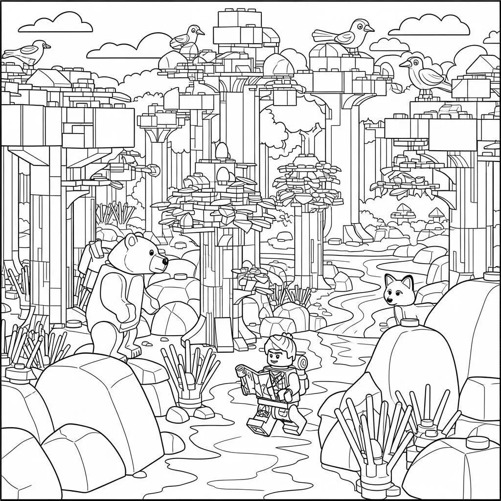 Desenho de Lego Aventura na Floresta para Colorir