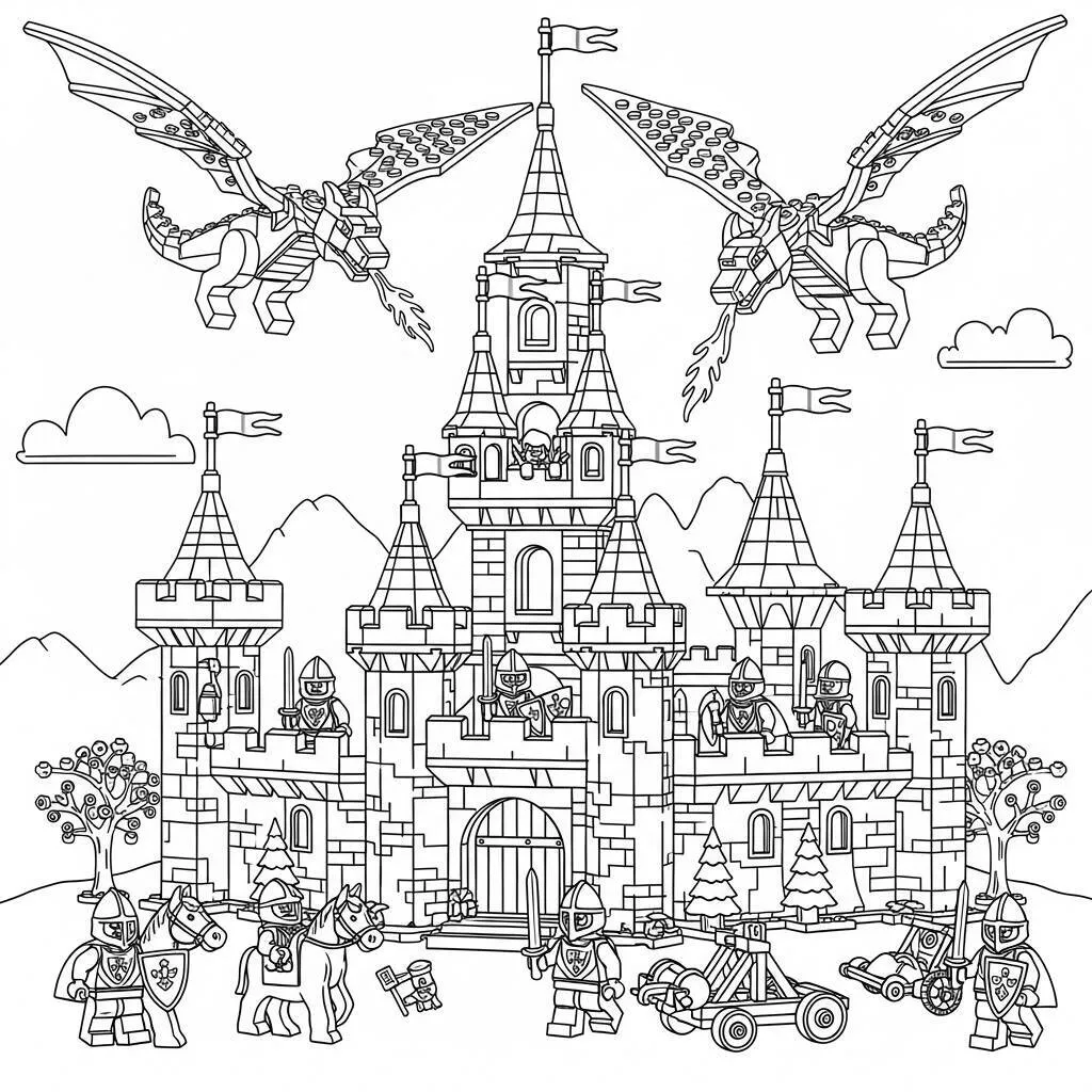 Desenho de Lego Castelos para Colorir