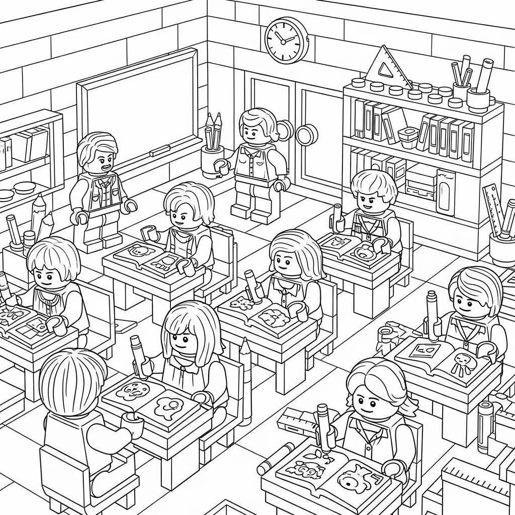 Desenho de Lego Escola para Colorir