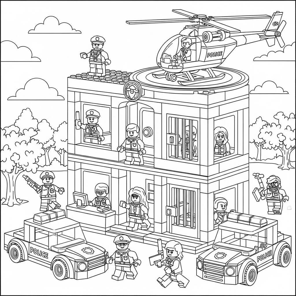 Desenho de Lego Estação de Polícia para Colorir