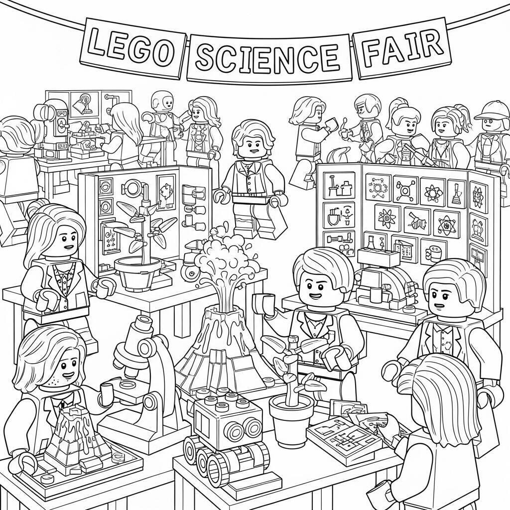 Desenho de Lego Feira de Ciências para Colorir