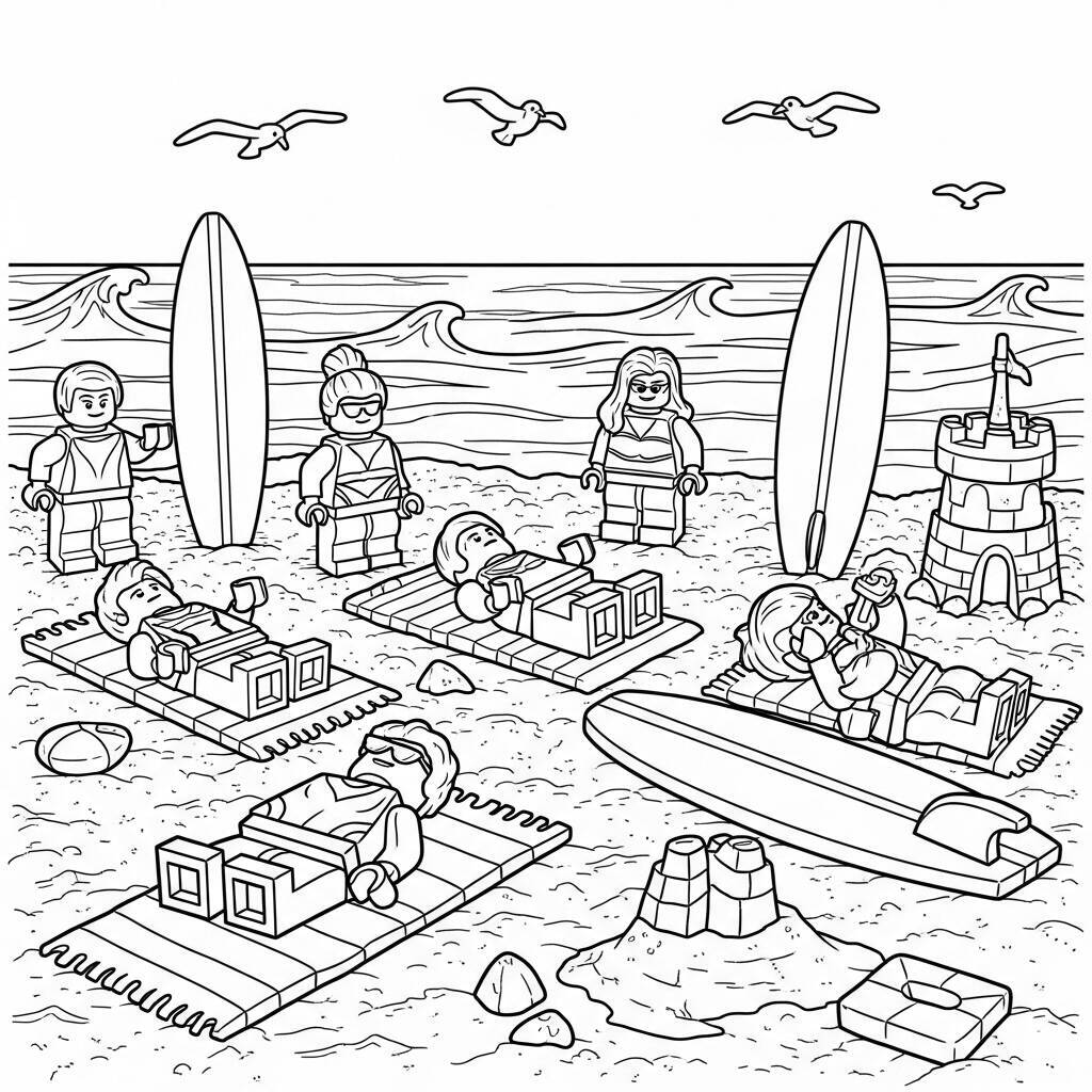 Desenho de Lego Férias na Praia para Colorir