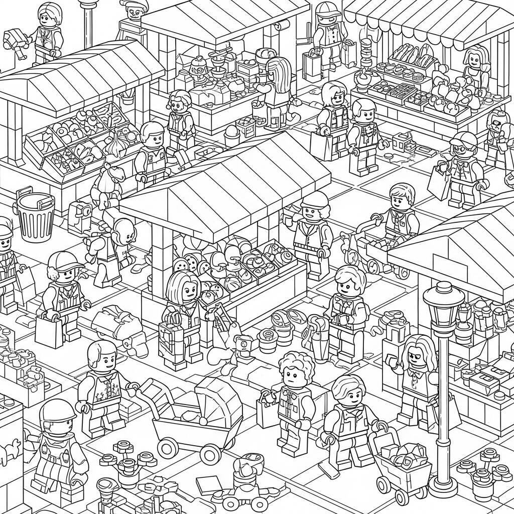 Desenho de Lego Mercado para Colorir