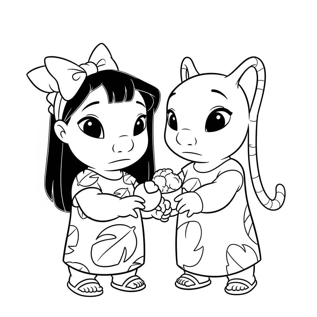 Desenho de Lilo e Angel Kawaii para Colorir